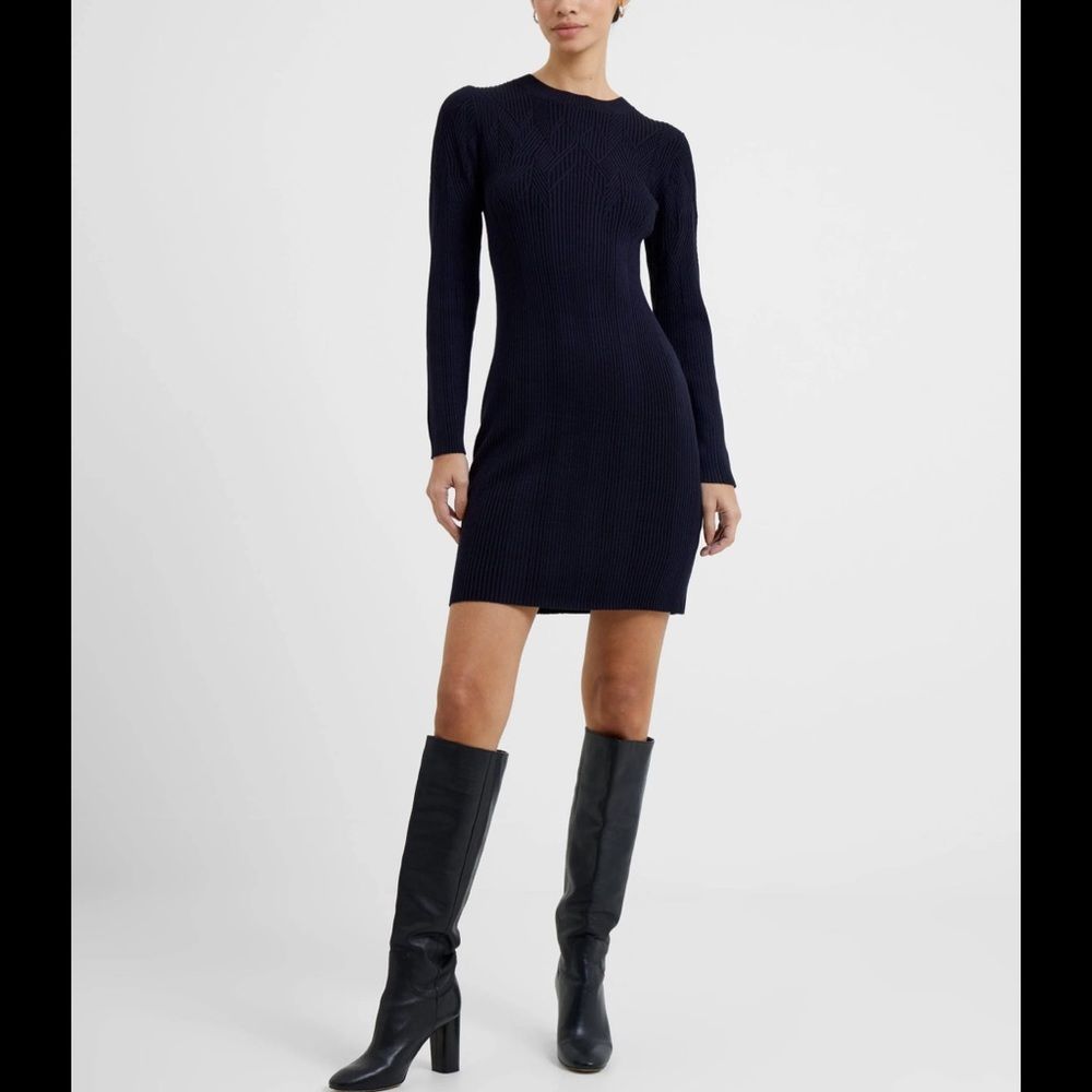 French Connection Navy Ribbed Long-Sleeve Sweater Dress